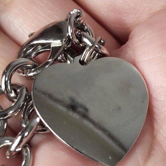 Silver Tone Heart Charm Chain Link Bracelet - Picture 7 of 8